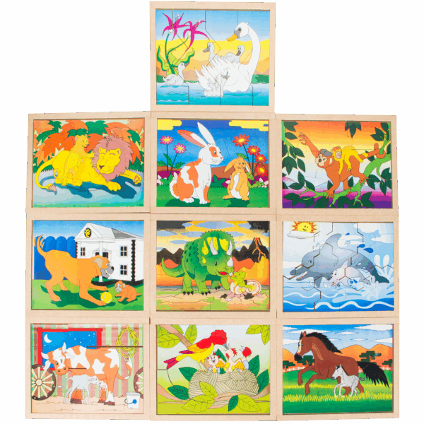 Quebra-cabeça animais e filhotes kit com 10