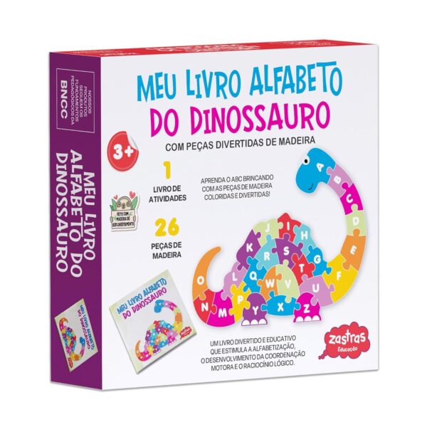Meu livro alfabeto do dinossauro com peças de madeira