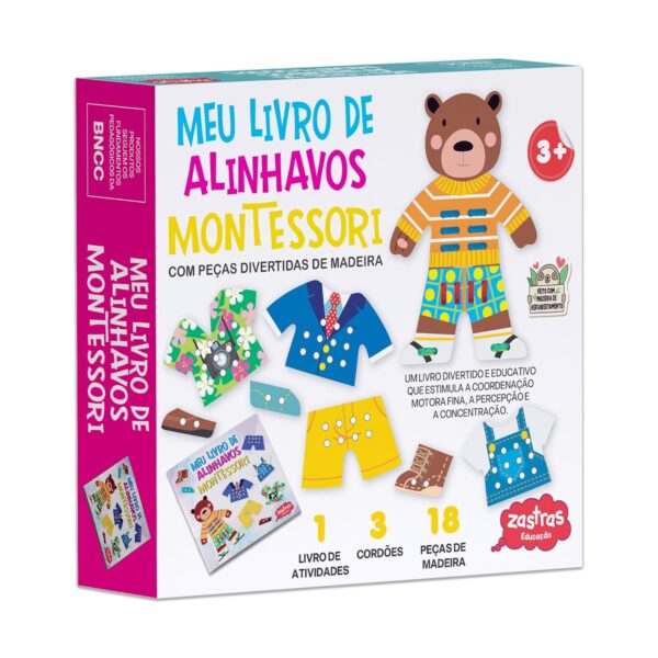 Meu livro de alinhavos Montessori com peças de madeira
