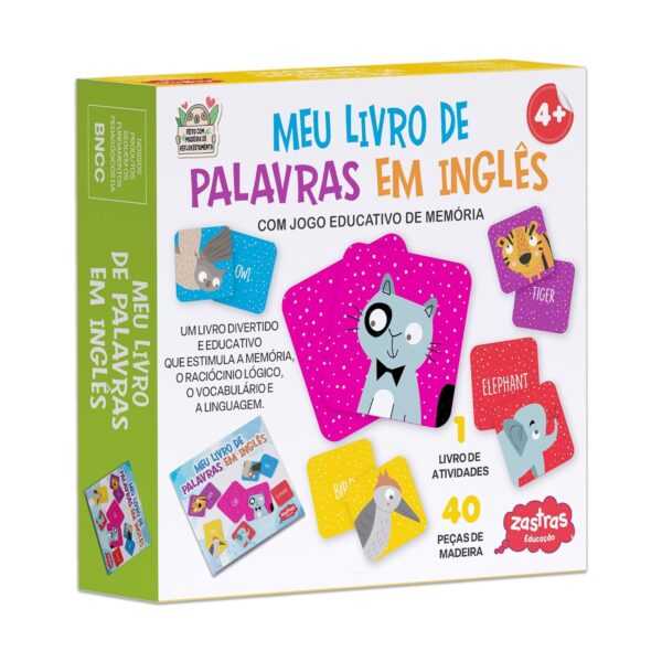 Meu livro de palavras em inglês com peças de madeira